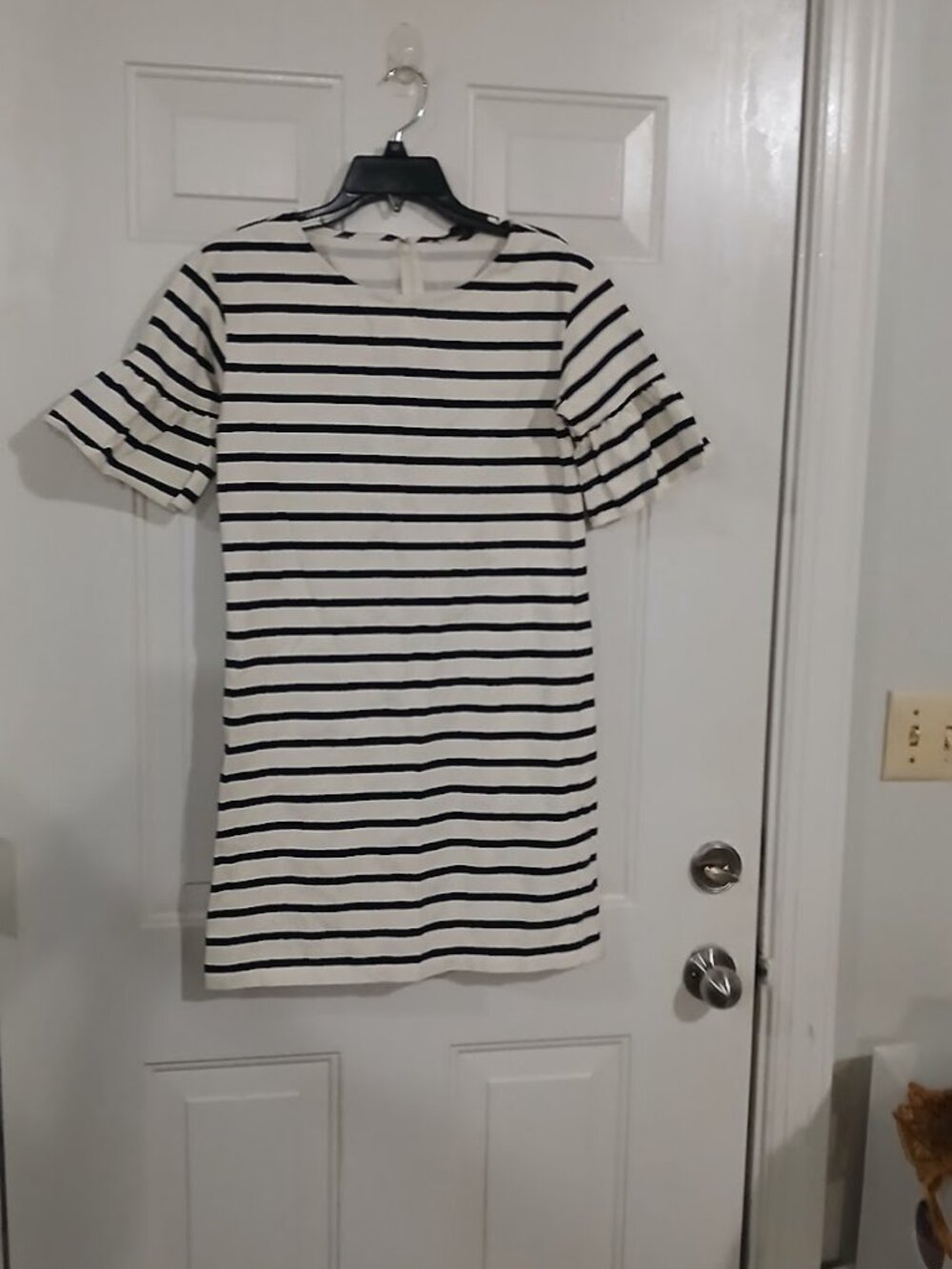 J Crew Ruffled Bell Sleeves Shift Dress Women's  Ivory & Navy Striped